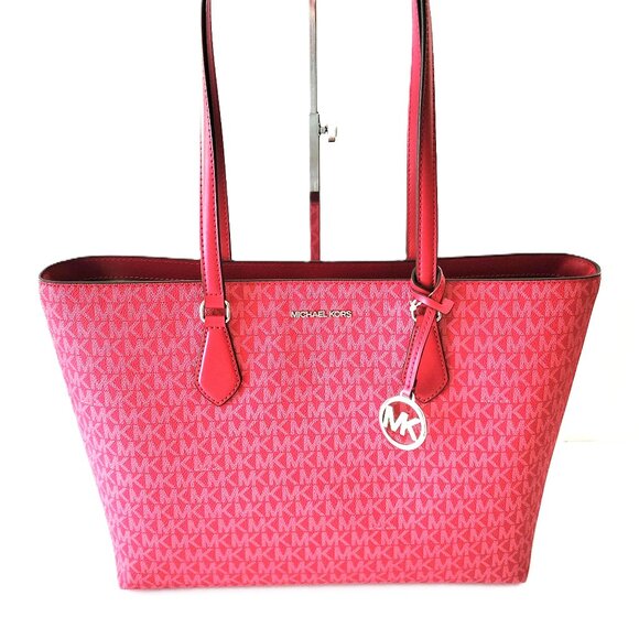 Michael Kors Sheila Large Multifunction Tote Shopper Handbag MK Logo Dark Raspbe - Picture 1 of 9
